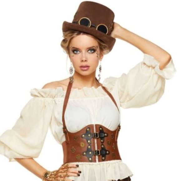 Steampunk waist cincher faux leather corset